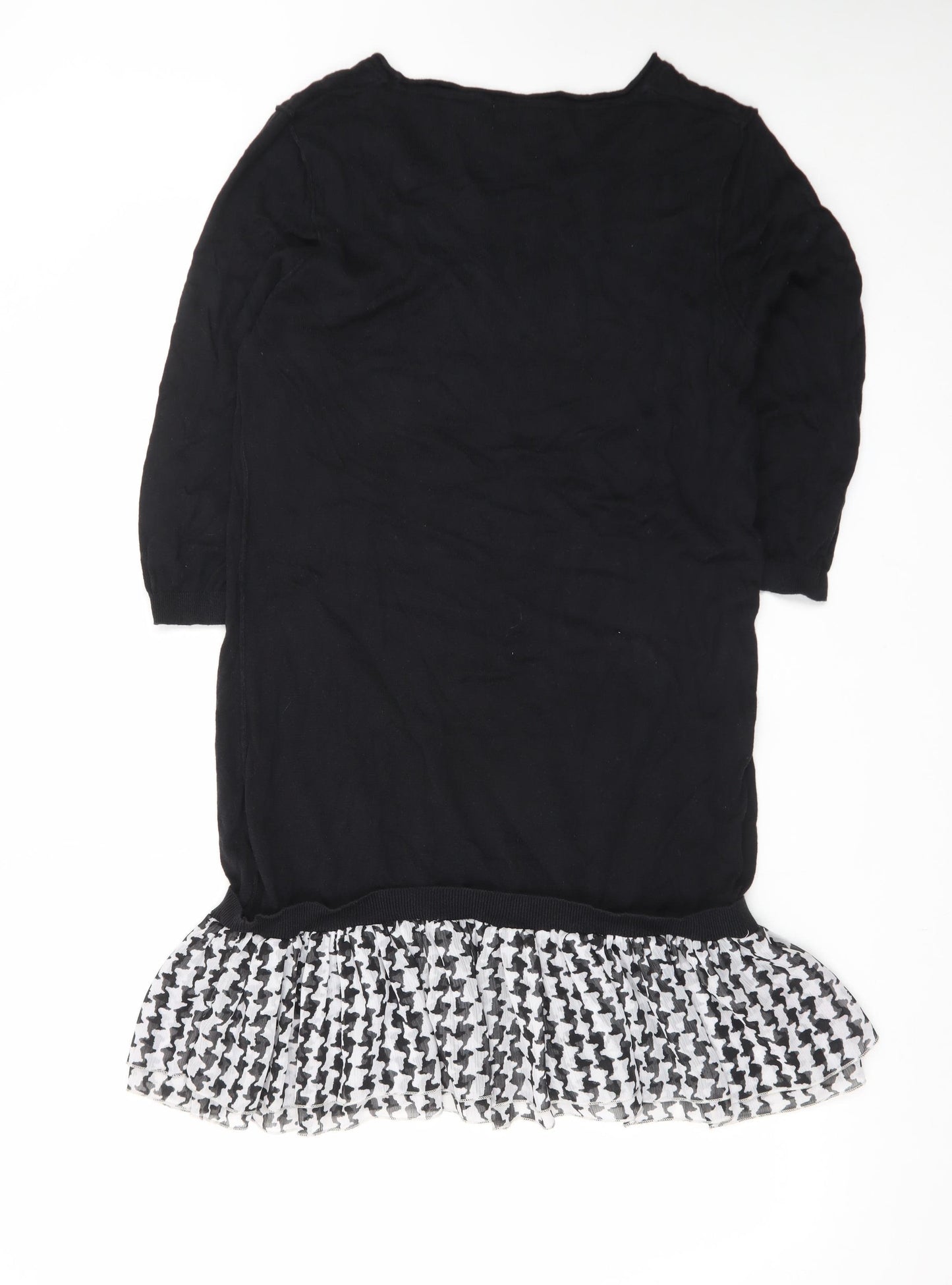 Next Women Black Houndstooth Ruffle Hem Jumper Dress Size 16