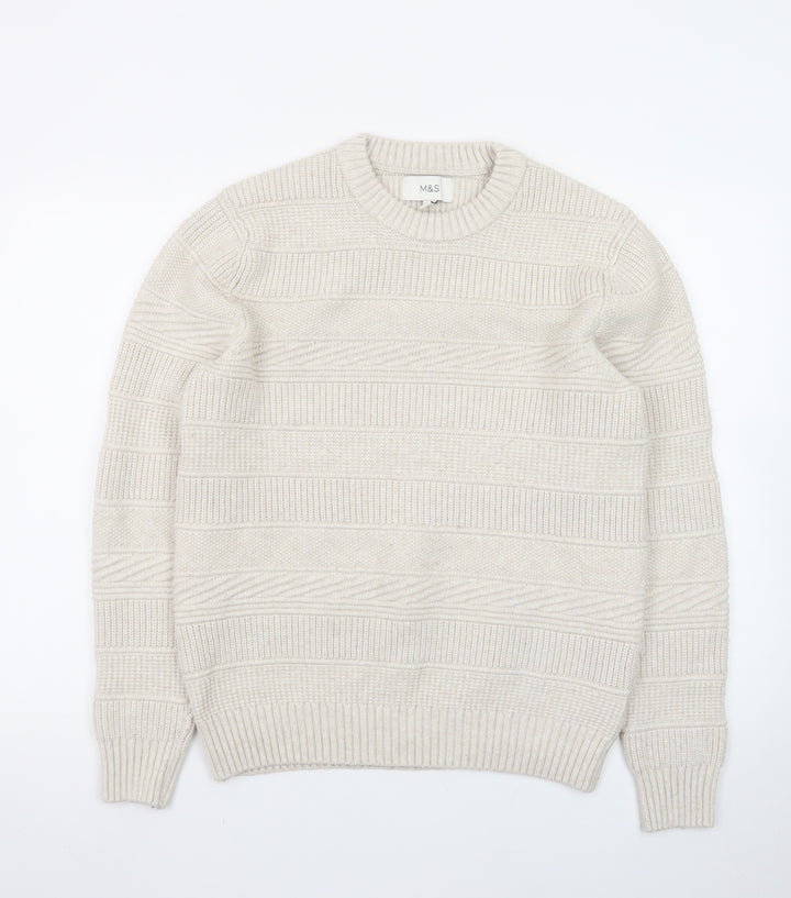 Marks and Spencer Women Ivory Crew Neck Knit Jumper Medium