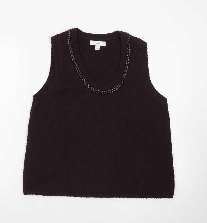 Marks and Spencer Womens Brown Wool Blend Sleeveless V-Neck Vest M