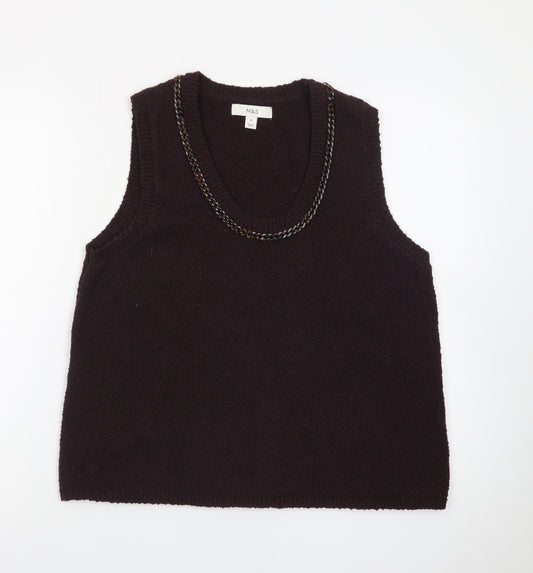 Marks and Spencer Womens Brown Wool Blend Sleeveless V-Neck Vest M