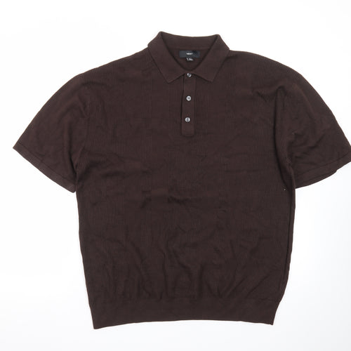 Next Men's Brown Cotton Short Sleeve Polo Shirt XL