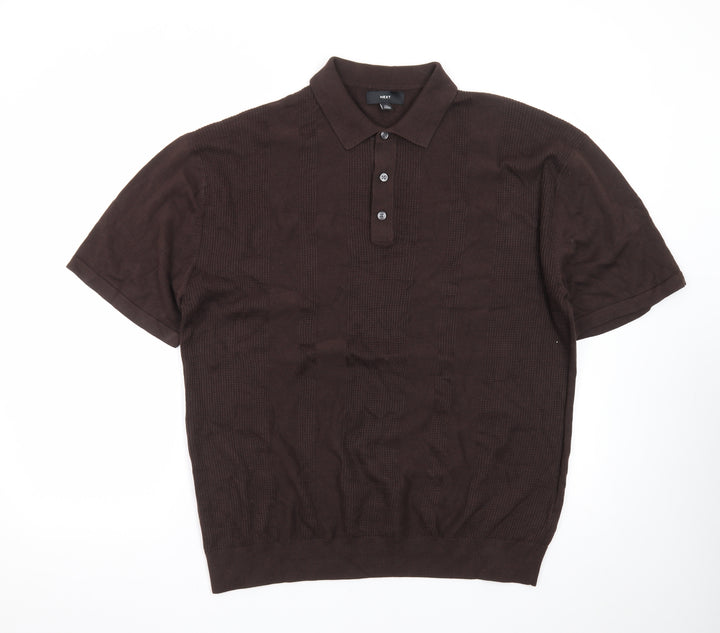 Next Men's Brown Cotton Short Sleeve Polo Shirt XL