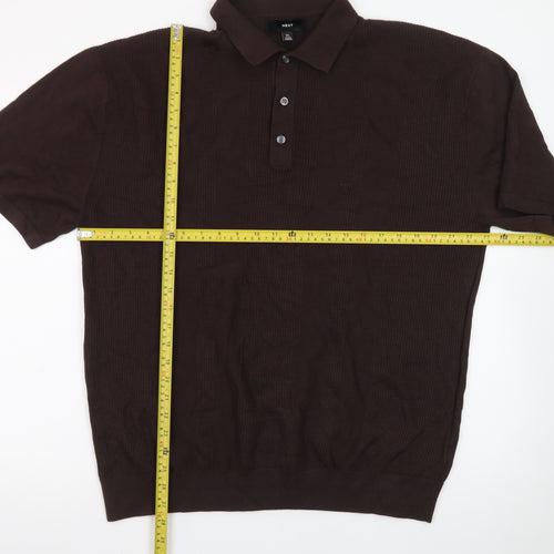 Next Men's Brown Cotton Short Sleeve Polo Shirt XL
