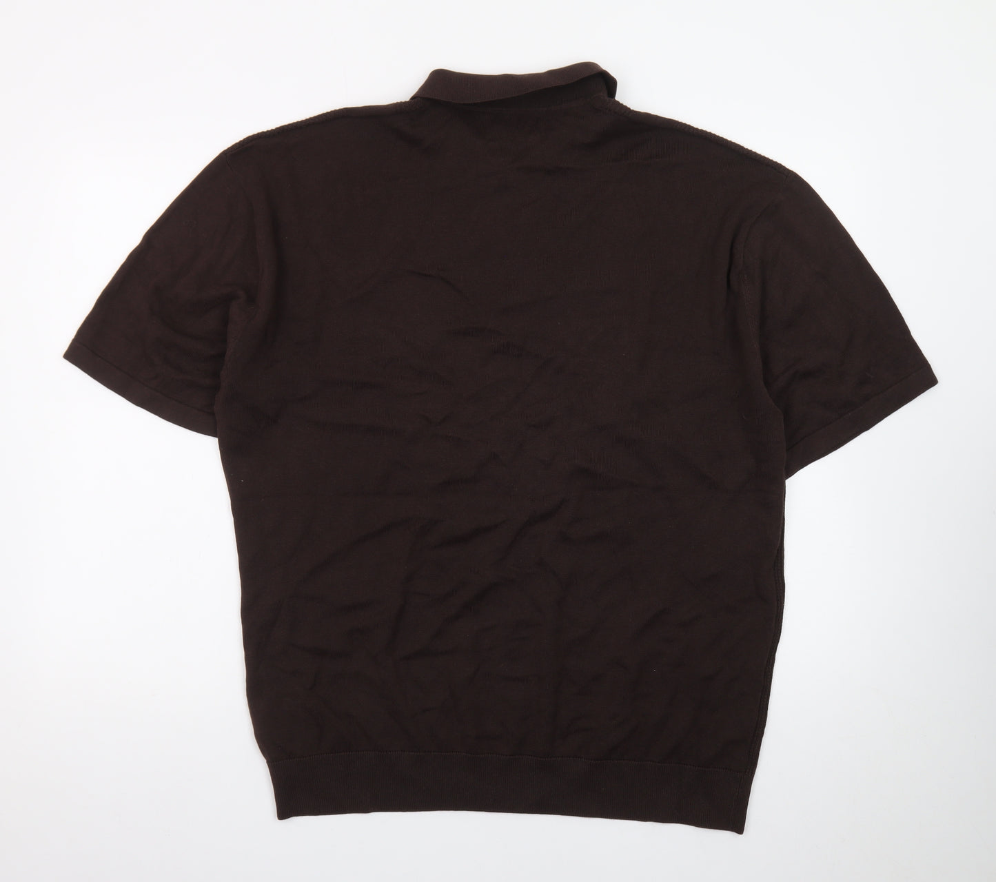Next Men's Brown Cotton Short Sleeve Polo Shirt XL