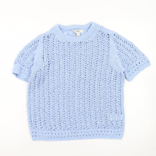 Marks and Spencer Women's Blue Open Knit Short Sleeve Jumper M