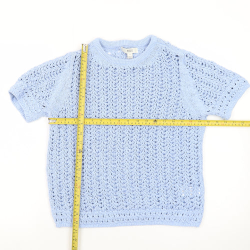 Marks and Spencer Women's Blue Open Knit Short Sleeve Jumper M