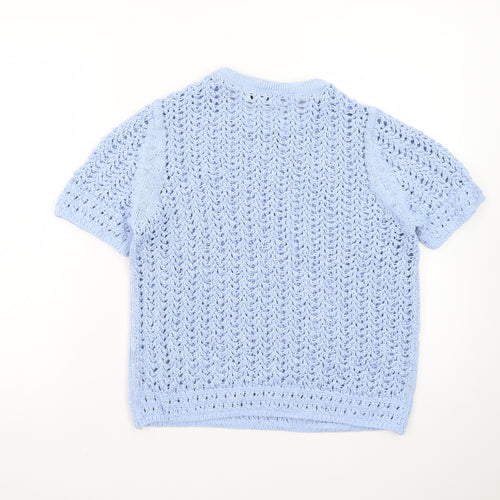 Marks and Spencer Women's Blue Open Knit Short Sleeve Jumper M