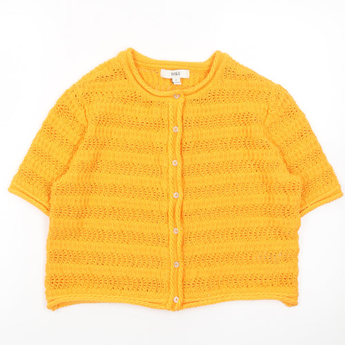 Marks and Spencer Womens Yellow Knit Short Sleeve Cardigan M