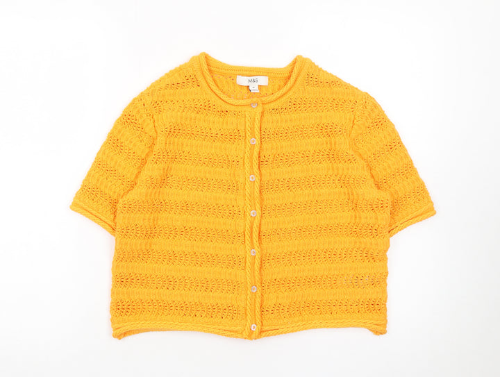 Marks and Spencer Womens Yellow Knit Short Sleeve Cardigan M