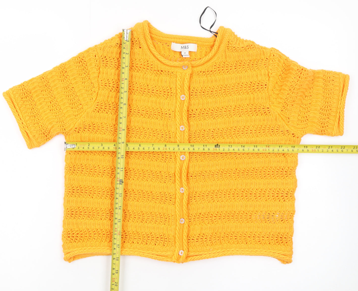 Marks and Spencer Womens Yellow Knit Short Sleeve Cardigan M