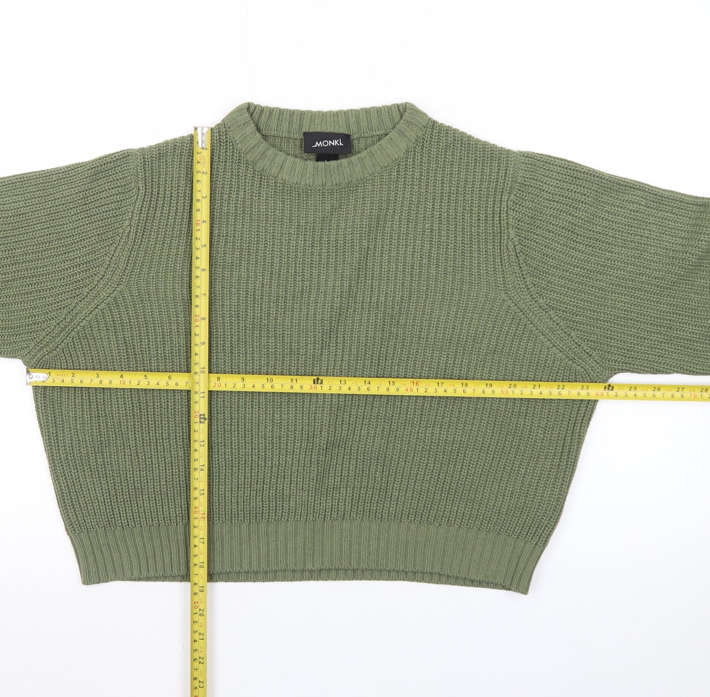 Monki Unisex Green Chunky Knit Crew Neck Jumper Size S