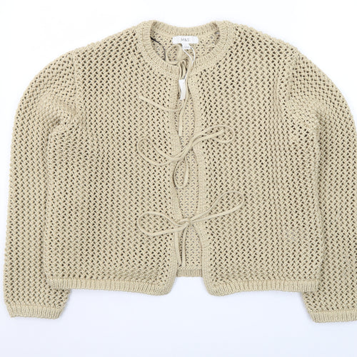 Marks and Spencer Women Beige Open-Knit Cotton Tie Cardigan L