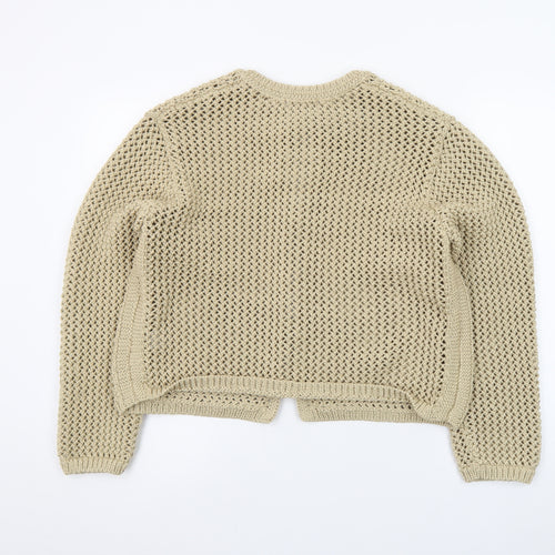 Marks and Spencer Women Beige Open-Knit Cotton Tie Cardigan L
