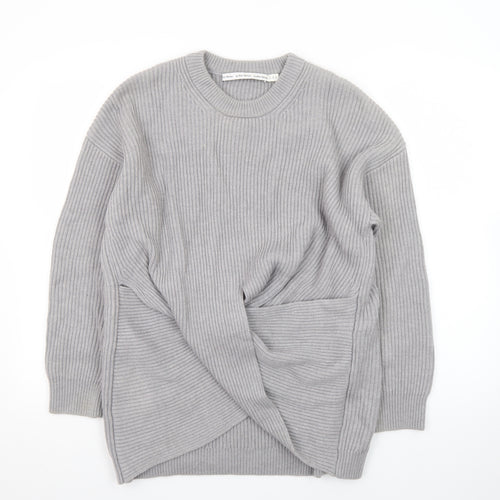 & Other Stories Women Grey Wool Blend Ribbed Pullover Jumper S