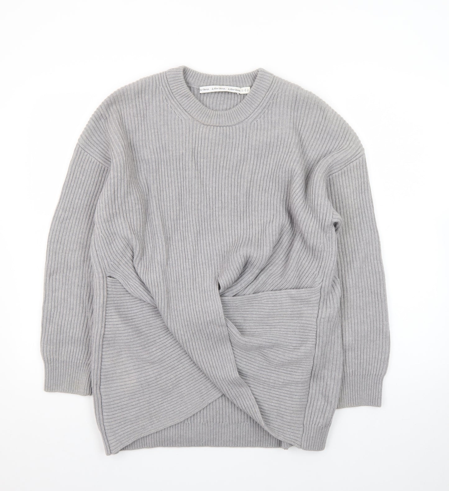& Other Stories Women Grey Wool Blend Ribbed Pullover Jumper S