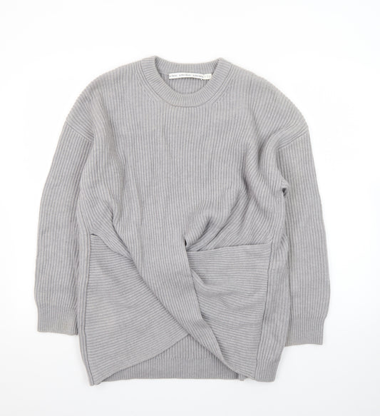 & Other Stories Women Grey Wool Blend Ribbed Pullover Jumper S