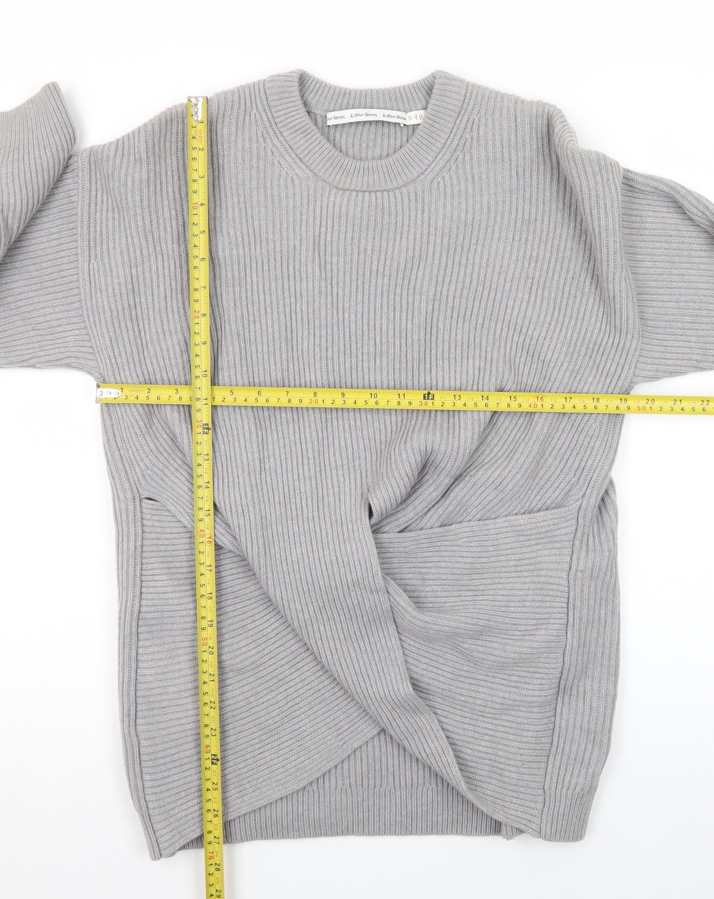 & Other Stories Women Grey Wool Blend Ribbed Pullover Jumper S