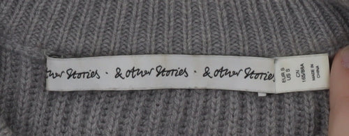& Other Stories Women Grey Wool Blend Ribbed Pullover Jumper S