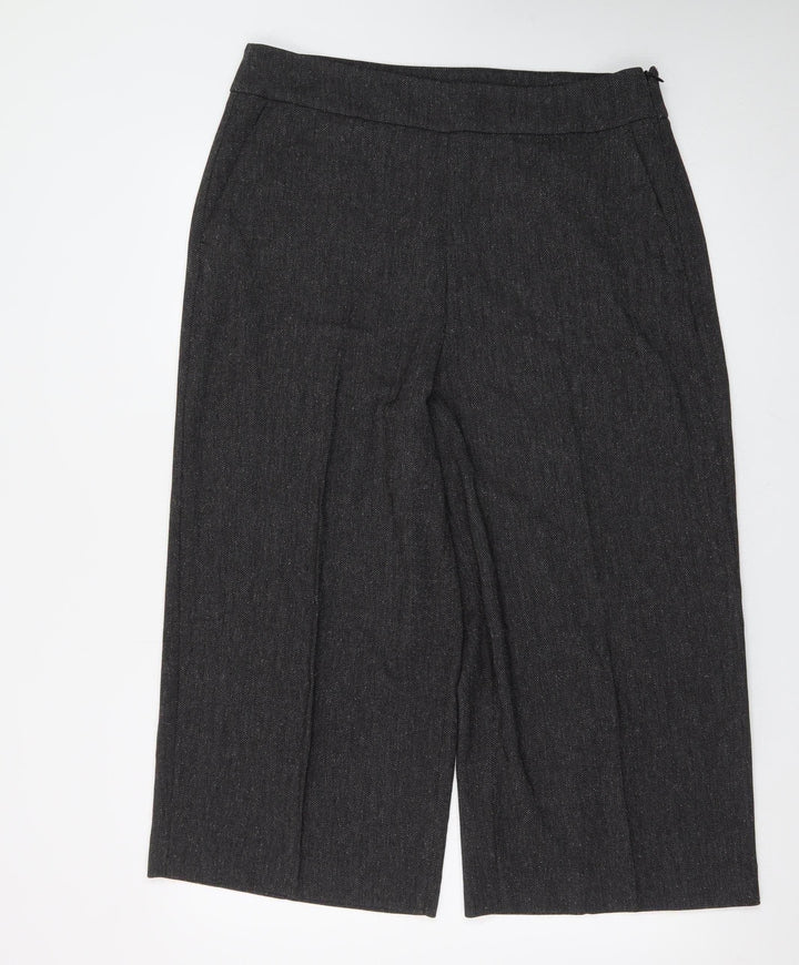 Marks and Spencer Womens Grey Wide-Leg Cropped Trousers Size 16