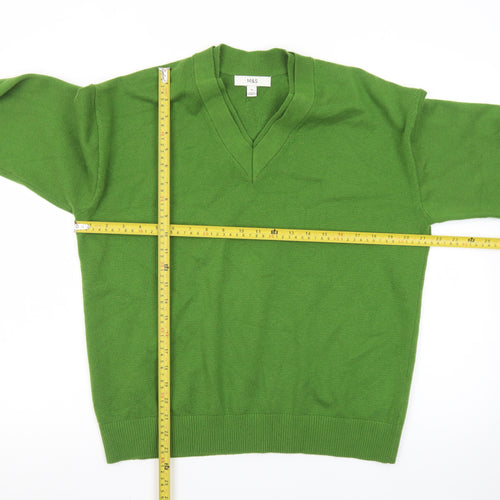 Marks and Spencer Women's Green V-Neck Cotton Jumper Size M
