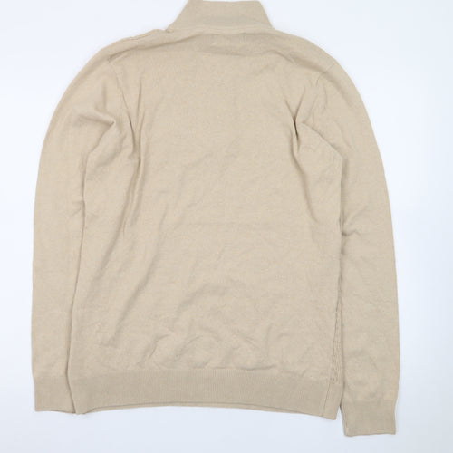 Threadbare Men's Beige 1/4 Zip Knit Jumper High Neck L