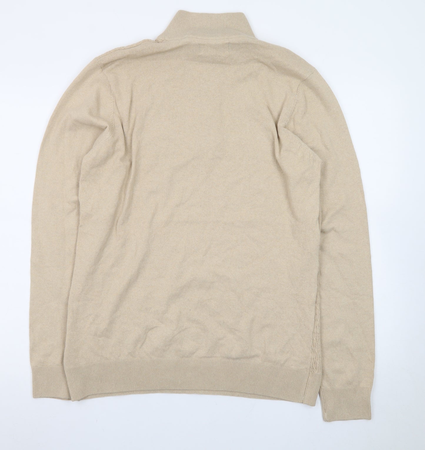 Threadbare Men's Beige 1/4 Zip Knit Jumper High Neck L