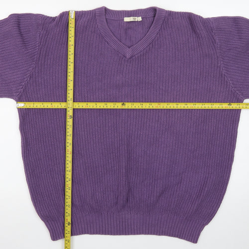 Cotton Traders Men's Purple V-Neck Cotton Knit Jumper Size L