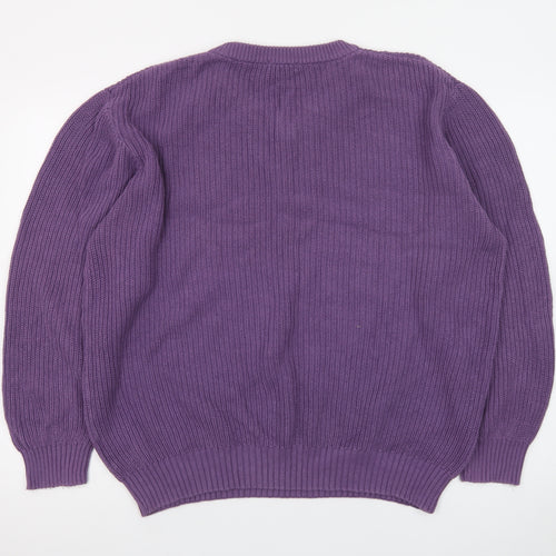 Cotton Traders Men's Purple V-Neck Cotton Knit Jumper Size L