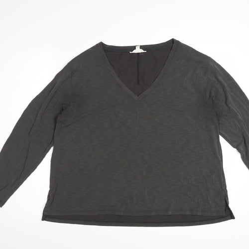 Marks and Spencer Per Una Women Grey V-Neck Long Sleeve Basic Top Size 18