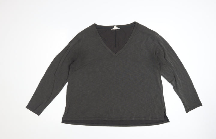 Marks and Spencer Per Una Women Grey V-Neck Long Sleeve Basic Top Size 18