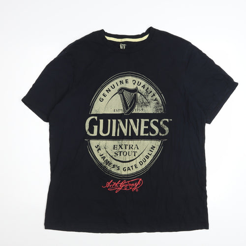 Guinness Men Black XL Short Sleeve Beer Graphic Cotton T-Shirt