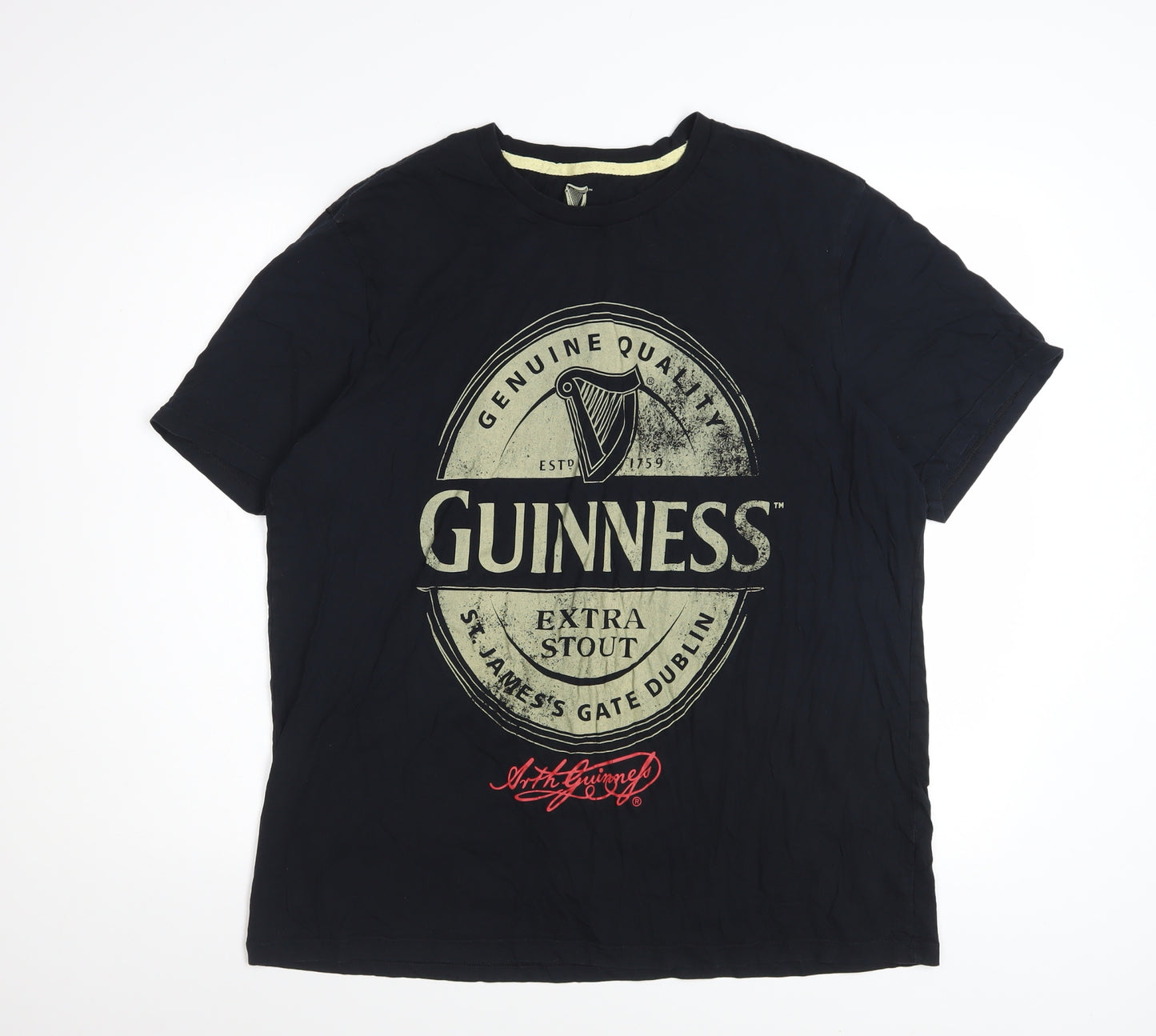 Guinness Men Black XL Short Sleeve Beer Graphic Cotton T-Shirt