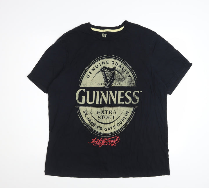 Guinness Men Black XL Short Sleeve Beer Graphic Cotton T-Shirt