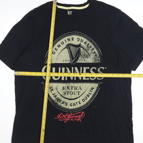 Guinness Men Black XL Short Sleeve Beer Graphic Cotton T-Shirt
