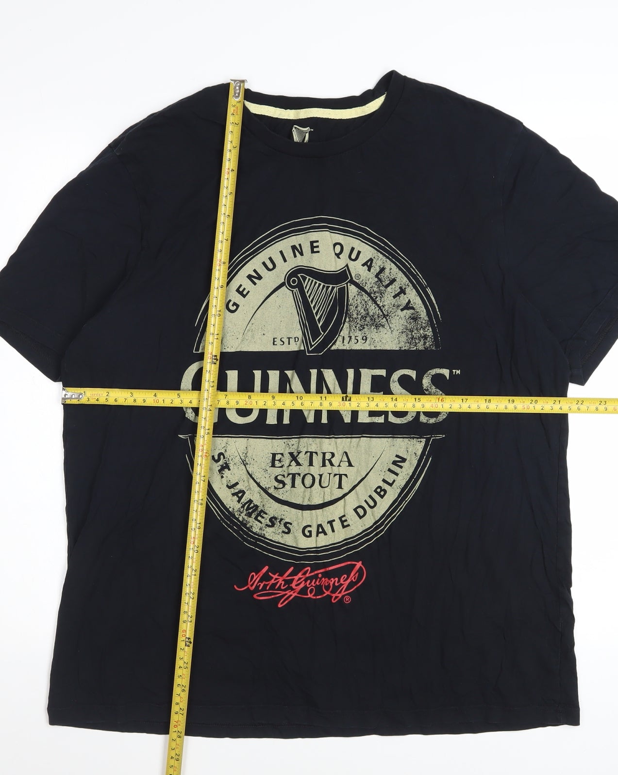 Guinness Men Black XL Short Sleeve Beer Graphic Cotton T-Shirt