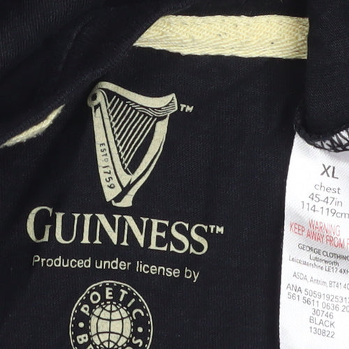 Guinness Men Black XL Short Sleeve Beer Graphic Cotton T-Shirt
