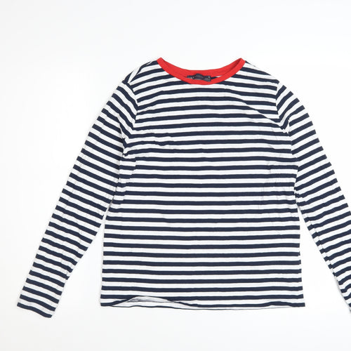 Marks & Spencer Womens Blue White Striped Long Sleeve Cotton T-Shirt UK 10