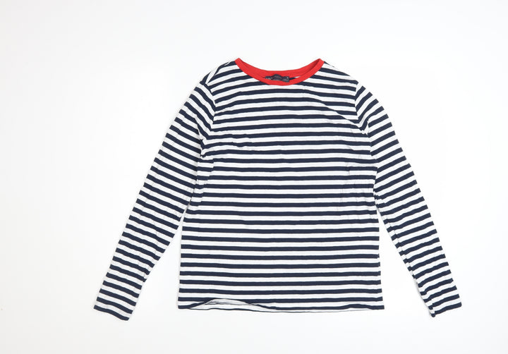 Marks & Spencer Womens Blue White Striped Long Sleeve Cotton T-Shirt UK 10