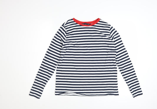 Marks & Spencer Womens Blue White Striped Long Sleeve Cotton T-Shirt UK 10