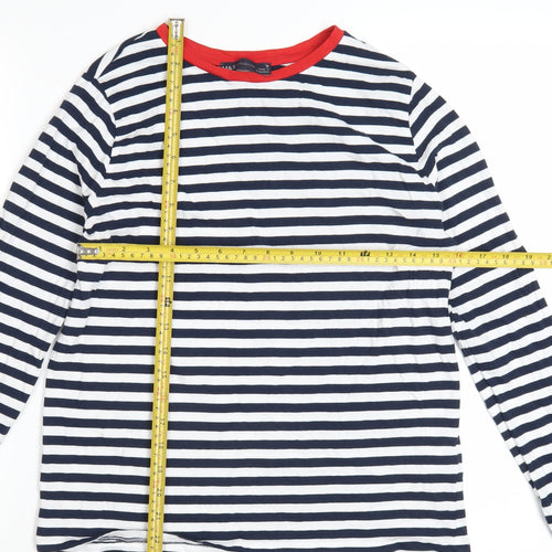 Marks & Spencer Womens Blue White Striped Long Sleeve Cotton T-Shirt UK 10