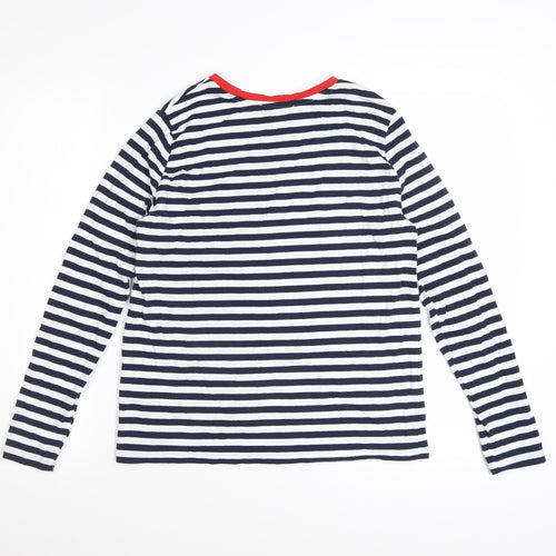 Marks & Spencer Womens Blue White Striped Long Sleeve Cotton T-Shirt UK 10