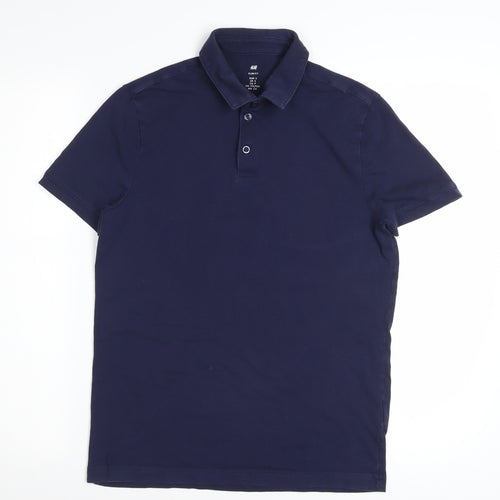 H&M Men's Blue Slim Fit Polo Shirt Size S Short Sleeve Casual