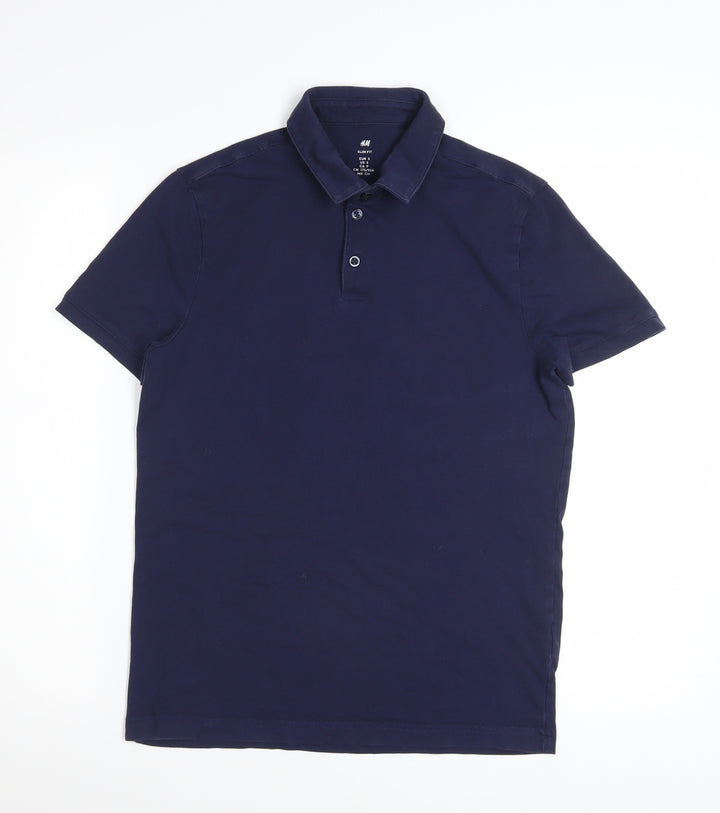 H&M Men's Blue Slim Fit Polo Shirt Size S Short Sleeve Casual