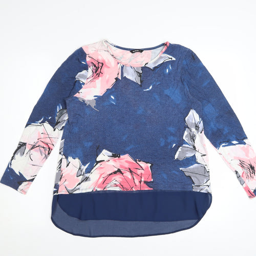 Roman Women’s Blue Floral Long Sleeve Tunic Top Size 12