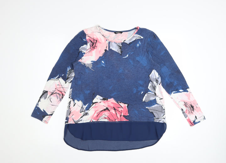 Roman Women’s Blue Floral Long Sleeve Tunic Top Size 12