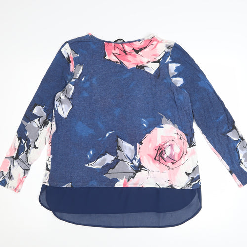 Roman Women’s Blue Floral Long Sleeve Tunic Top Size 12