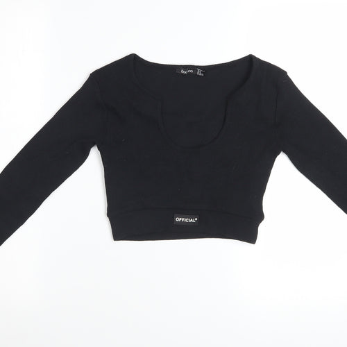 Boohoo Women's Black Cropped Long Sleeve Scoop Neck Top Size 6