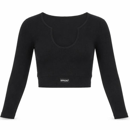 Boohoo Women's Black Cropped Long Sleeve Scoop Neck Top Size 6