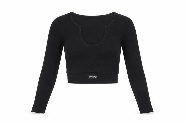 Boohoo Women's Black Cropped Long Sleeve Scoop Neck Top Size 6
