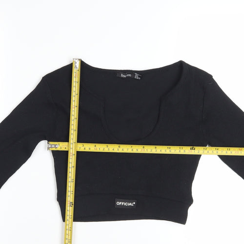 Boohoo Women's Black Cropped Long Sleeve Scoop Neck Top Size 6